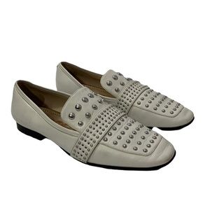 Sam Edelman Chesney White Leather Loafers with Silver Studs Sz 11M